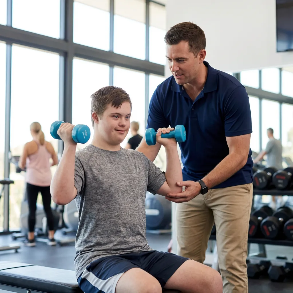 Participant supported during a gym activity