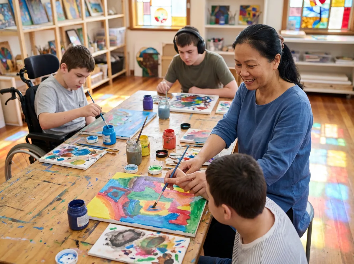 Children participating in a community art activity